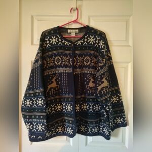 Kobe Navy and Cream Fair Isle Reindeer Women's Cardigan 2X
